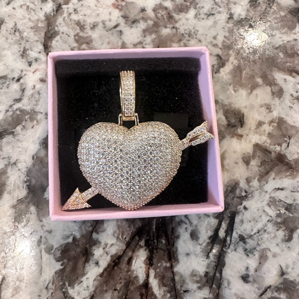 Large heart moissanite pendant 925 In vermeil gold